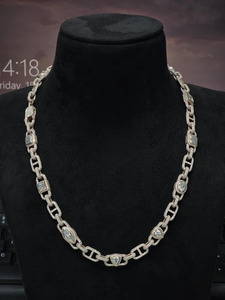 Luxury S925 Silver Solid Lab Grown Diamond <b>Statement</b> <b>Necklace</b> Geometric Link Chain Triangle Cut Bezel Setting Unisex - Product Image 3