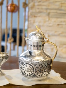 Oriental Style Metal Water <b>Jug</b> With Floral Engraving And Gold Handle For <b>Drinks</b> - Product Image 6