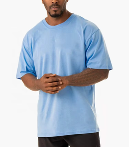 T-shirt pour homme bleu clair à manches courtes, col rond, coupe classique, couleur unie, jersey décontracté, 100% coton, design uni - Product Image 5