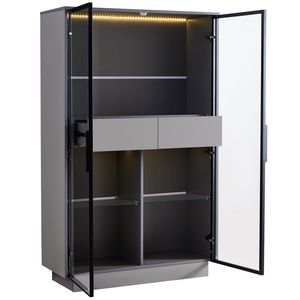 Vetrina Moderna Alta 154 cm con Porta in Vetro Temperato e Illuminazione LED, 2 Cassetti per Arredamento Soggiorno - Product Image 5