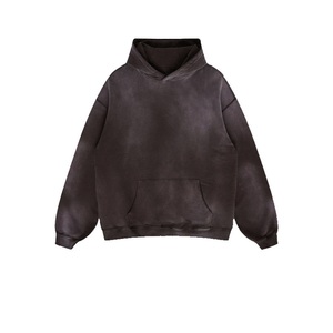 เสื้อฮู้ดโอเวอร์ไซส์ผู้ชาย สีเบจล้วน ผ้าฝ้ายฟลีซ สวมใส่สบายๆ สำหรับฤดูใบไม้ร่วง ทรงปกติ แบบถัก - Product Image 3