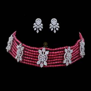 Ayla CZ Designer Gold-Plated Emerald Zircon Bridal Choker and Earring Set - Product Image 2