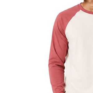<b>White</b> And Dusty Rose Raglan Long Sleeve T Shirt Men Premium Cotton Crew Neck Graphic Baseball Tee Custom OEM Streetwear Apparel - Product Image 3