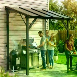 Gazebo Moderno con Tetto Rigido in Ferro e PVC, Design Quadrato Personalizzabile per Patio, Spiaggia, Giardini e Ville, con Schermo in Legno e Metallo - Product Image 1
