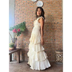 Vestido de Novia Casual con Volantes Premium, Estilo Boho, Maxi, Cuello en V Profundo, Maternidad, Largo hasta el Suelo, 100% Algodón Ecológico - Product Image 4