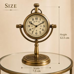 Horloge de bureau en laiton, design circulaire traditionnel, mouvement électronique silencieux sans tic-tac, affichage des heures par sonnerie, affichage à aiguilles, détection tactile - Product Image 5