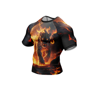 <b>Men's</b> Short Sleeve Rash Guard Fire Leopard Print Quick Dry Polyester <b>Compression</b> <b>Shirt</b> - Product Image 3