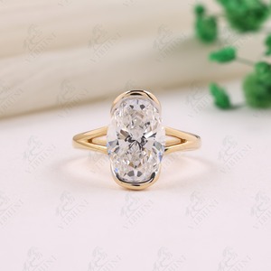3ct Oval Lab Grown Diamond Engagement <b>Ring</b> Half Bezel Set 14k Solid Yellow Gold IGI Certified Solitaire <b>Proposal</b> Gift for Her - Product Image 6