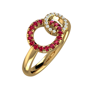 925 Sterling Silver Gold Plated Double <b>Circle</b> <b>Ring</b> with Red & White Cubic Zirconia | Modern Geometric Fashion <b>Ring</b> for Women - Product Image 1