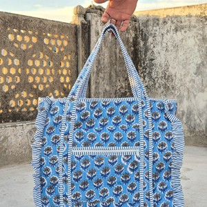 Sac fourre-tout en tissu à motif floral bleu, grande taille, fermeture éclair, poignée longue, sac de shopping, usage quotidien - Product Image 5