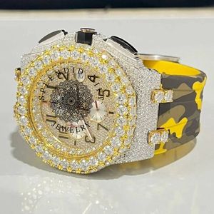 Luxury Men's Diamond <b>Watch</b> Analog Quartz ETA Movement Sapphire Crystal Dial Camouflage Silicone Band 45mm Moissanite Silver <b>Case</b> - Product Image 2