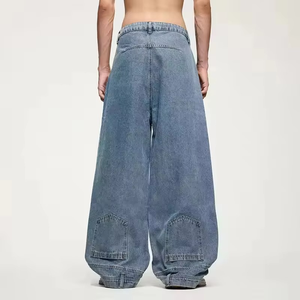 Jeans amples et décontractés pour hommes, personnalisés en usine, 100 % coton, noir délavé, coupe oversize - Product Image 2