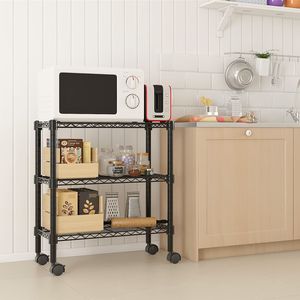 "3 Layer <b>Plastic</b> Coated Iron Shelving Unit with 1.5" <b>Plastic</b> <b>Wheels</b> 350x600x850mm Black" - Product Image 2
