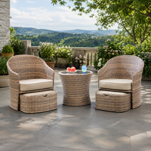 Conjunto de Muebles de Jardín Contemporáneos de Mimbre, Conjunto de Sillas de Ratán para 2 Personas con Cojines para Patio, Terraza y Piscina - Product Image 1