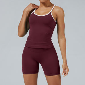 Nouvel ensemble de yoga sans couture pour femmes, avec soutien-gorge ajustable antichoc contrastant et short-legging de sport effet push-up fessier - Product Image 2