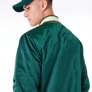 Green Satin <b>Varsity</b> <b>Jacket</b> For Women New Fashionable Stand Closure <b>Plain</b> Dyed Button Closure Decoration Autumn - Product Image 3