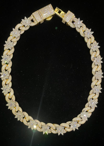 Luxury Moissanite Cuban Link <b>Chain</b> Necklace <b>Iced</b> <b>Out</b> Floral Design Yellow Gold Finish Statement Hip Hop Jewelry Gift - Product Image 3