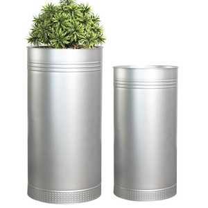 Galvanized Metal Flower <b>Pots</b> Set With Drainage Hole Rustic Style For Indoor Plants Circular Design - Product Image 2