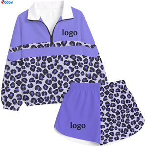 Conjunto Deportivo de 2 Piezas para Mujer, Estampado de Leopardo Morado, Chaqueta Cortavientos y Pantalones Cortos de Punto de Secado Rápido, Estilo Deportivo para Primavera/Verano - Product Image 1
