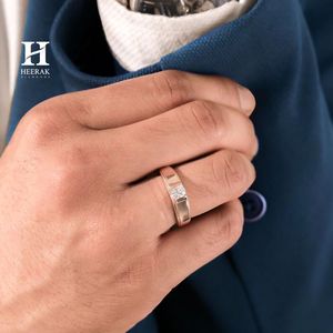 Luxury <b>14K</b> 18K Solid <b>Gold</b> Men's Engagement <b>Ring</b> Radiant Cut Lab Grown Diamond Wedding Band Inlay Setting Solitaire <b>Ring</b> For Men - Product Image 5