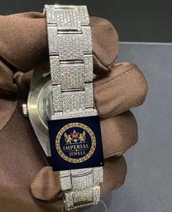 Reloj de Lujo Moderno de Acero Inoxidable, Redondo, Analógico, Mecánico, Unisex, con Diamantes Moissanite, Correa de 16 mm, Cierre Plegable - Product Image 2