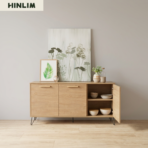 Modern Scandinavian Design Laminated Board <b>Sideboard</b> with Metal Legs <b>Storage</b> Cabinet Dining Room Furniture Buffet Cabinet - Product Image 3
