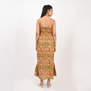 Robe midi à imprimé floral, bretelles spaghetti, coupe évasée, en coton, style bohème, tenue décontractée d'été - Product Image 4