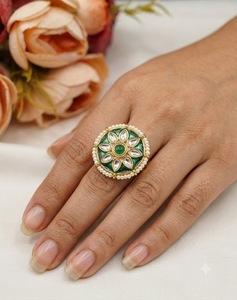Royal Kundan Stone Meenakari Floral <b>Ring</b> Gold Plated Pearl Beaded Border <b>Adjustable</b> <b>Rings</b> Ethnic Wedding Jewelry Wholesale Items - Product Image 2