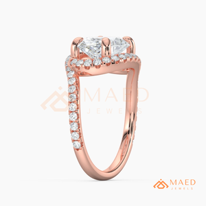 14K Rose Gold Oval Cut Moissanite Halo Engagement Ring Twisted Wedding Band Luxury Bridal Jewelry Gift - Product Image 6