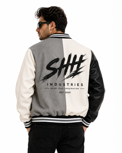 SHH INDUSTRIES Varsity <b>Jacket</b> Men Printed Logo Letterman Baseball Bomber <b>Jacket</b> PU <b>Leather</b> Sleeves Streetwear OEM Manufac - Product Image 5