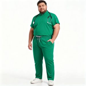 Ensemble de blouses médicales unisexe grande taille extensibles avec fermeture éclair en polyester tissé - Product Image 2