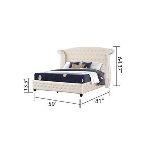 Letto matrimoniale imbottito in legno color crema con cristalli e design elegante - Product Image 6