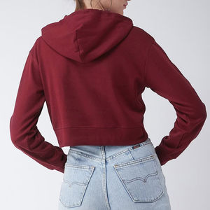 Hoodie court respirant doublé de qualité supérieure pour femme, avec étiquette personnalisée, en coton/fibre de bambou durable, automne-hiver - Product Image 4
