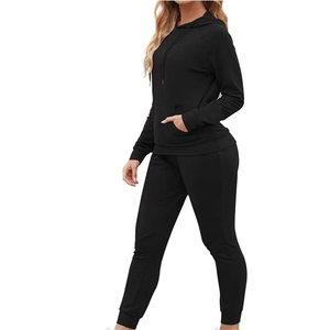 Ensemble de survêtement pour femme, streetwear d'hiver, à capuche, imprimé uni, moderne, décontracté, deux pièces, pour l'exercice et le quotidien - Product Image 2