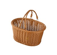 Dichtgeweven ovale wilgenmand met dubbele metalen ring, verplaatsbare handgrepen, open bovenkant, boodschappen- en fruitmand, rotan picknickmand