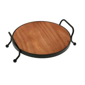 Bandeja de Servir Moderna de Madera y Hierro con Textura Lineal Intrincada y Atractivo Decorativo Premium - Product Image 6