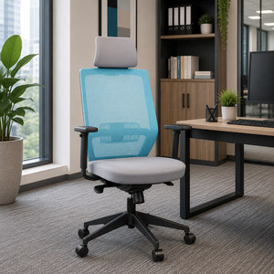 Fauteuil pivotant à dossier haut en tissu moderne de la série KINSHA Brugal avec soutien lombaire, hauteur réglable, appuie-tête réglable dans les deux sens - Product Image 1