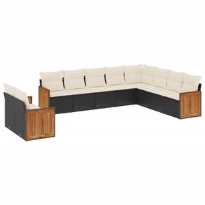 Conjunto de sofás modulares para jardín, ratán negro PE, 10 piezas, muebles de exterior, diseño contemporáneo, cojines de espuma de alta densidad - Product Image 4