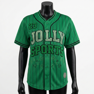 Maillot de baseball pour femme en polyester respirant, maille verte et noire, logo personnalisé en strass thermocollé, maillot de baseball en coton pour femme - Product Image 1