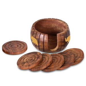 Round Wooden <b>Coaster</b> <b>Set</b> Of 4 Pcs With Wood Finished For Hot & Cold Cover Of Beverage Kitchenware <b>Coaster</b> <b>Set</b> - Product Image 2