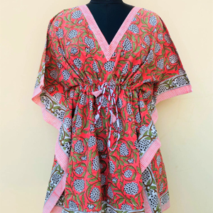 Hand Block Print Cotton <b>Kaftan</b> | Floral Long Summer Caftan Dress Bikini Cover Up - Product Image 1