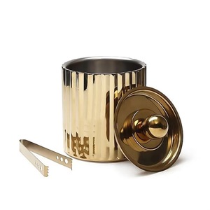 Cubo de Hielo de Acero Inoxidable Dorado con Tapa y Pinzas, Enfriador de Bebidas Redondo de Lujo - Product Image 3