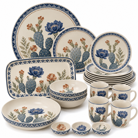 Collection de vaisselle à motifs bleus et blancs avec tasses, bols, assiettes pour la restauration en plein air, ensemble de vaisselle en mélamine