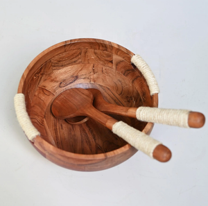 Ensemble de saladiers en bois d'acacia artisanal de qualité supérieure |   Bols de service artisanaux et durables pour fruits, yaourts et préparations variées - Product Image 1