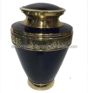 Fast Selling Modern Handmade Exclusive Urn for Human Ashes Custom Engraved Black and Gold Brass Cremation Urn with Bag - Product Image 1