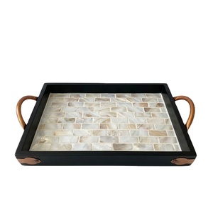 Handcrafted <b>Black</b> Wooden <b>Serving</b> <b>Tray</b> With Mother Of Pearl Inlay Decorative MOP Shell Accent Piece For Home And Hotel Tableware - Product Image 1