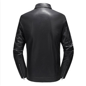 Blouson moto en cuir véritable brun tanné pour homme, doublure en sherpa, fermeture éclair, col rabattable, logo sur le devant, coupe-vent, vêtements d'hiver - Product Image 6