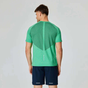 T-shirt vert à manches courtes et col rond pour homme avec motif géométrique, respirant, tricoté, coupe sportive, longueur standard, impression par sublimation - Product Image 4