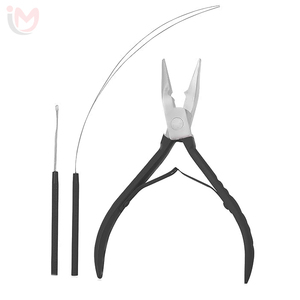 Kit d'outils professionnels pour extensions capillaires : Pince, crochet de tirage micro-anneaux, aiguille à boucle, outil de pose et de retrait de perles métalliques - 3 pièces - Product Image 1