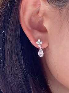 Boucles d'oreilles pendantes en diamant de laboratoire taille poire 2+2CTW |   Boucles d'oreilles de mariage certifiées IGI 2+2 CT E VS1 |   Or 9K/10K/14K/18K - Product Image 3